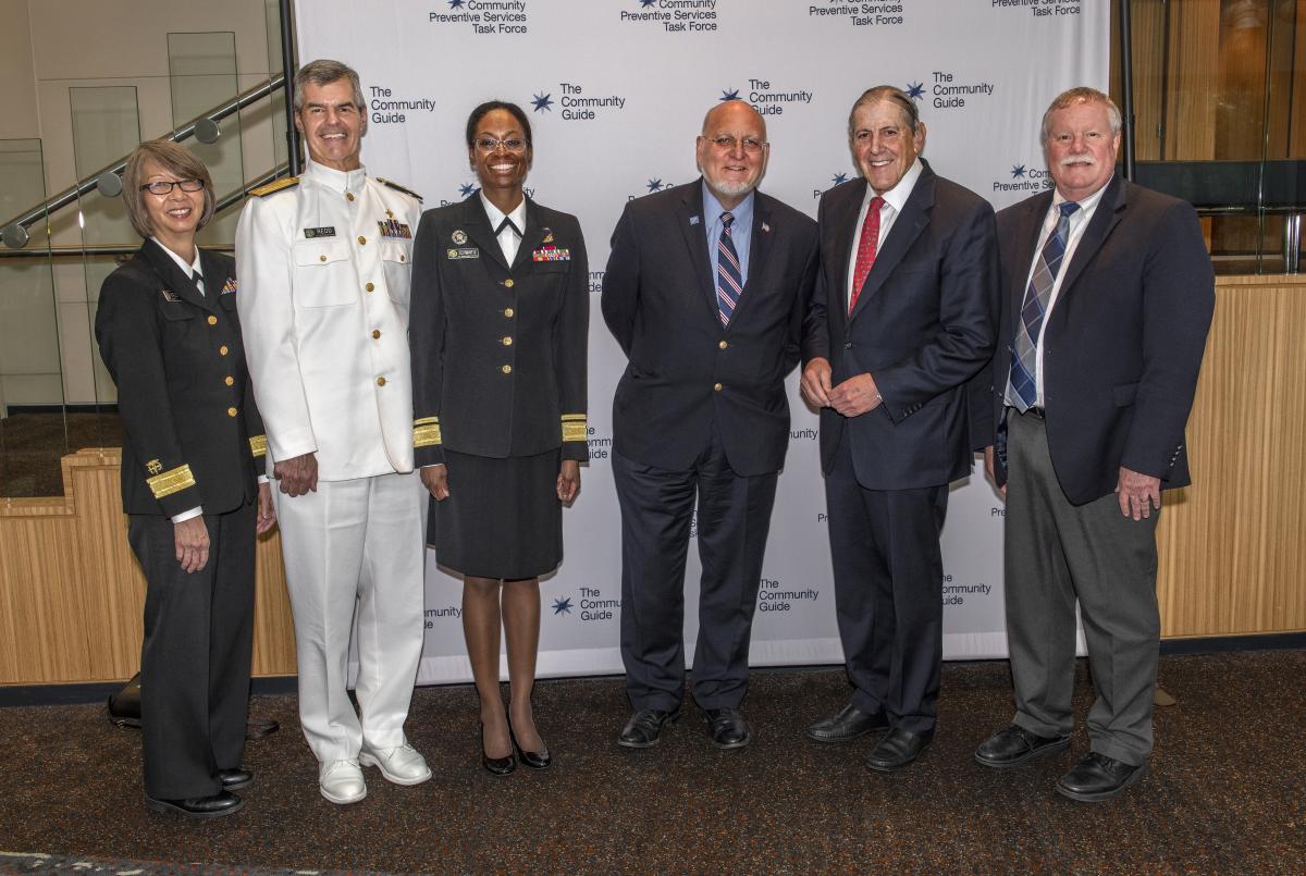 RADM Robin Ikeda, RADM Steve Redd, RADM Erica Schwartz, Dr. Robert Redfield, Dr. Jonathan E. Fielding, and Dr. Ned Calonge