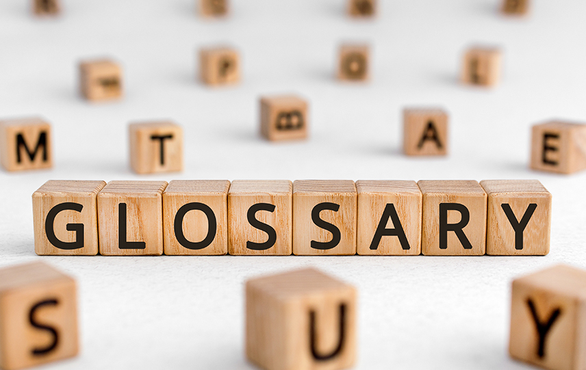 Glossary - word from wooden blocks with letters